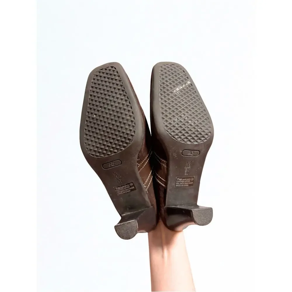 Aerosoles Chocolate Brown Buckle Detail Suede Mules with Shearling Lining Sz 7.5